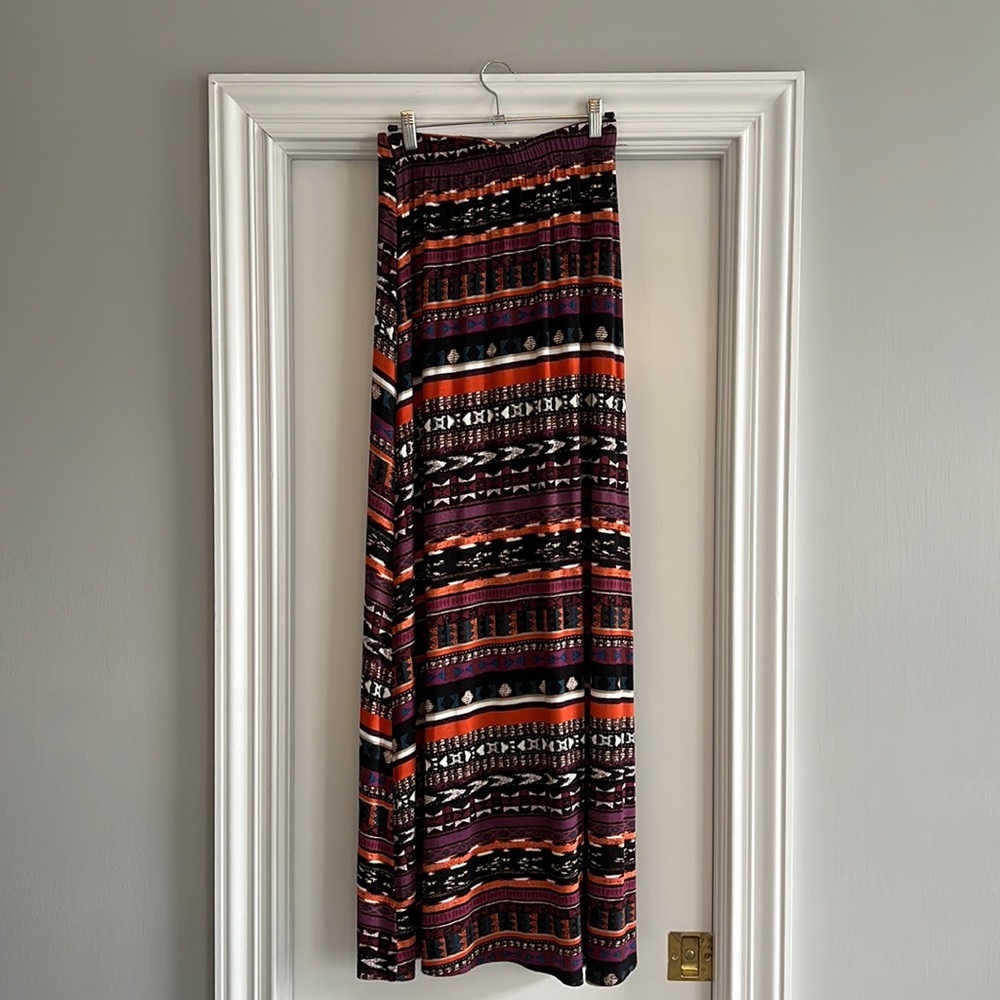 Loveappella multi-colored print maxi skirt.